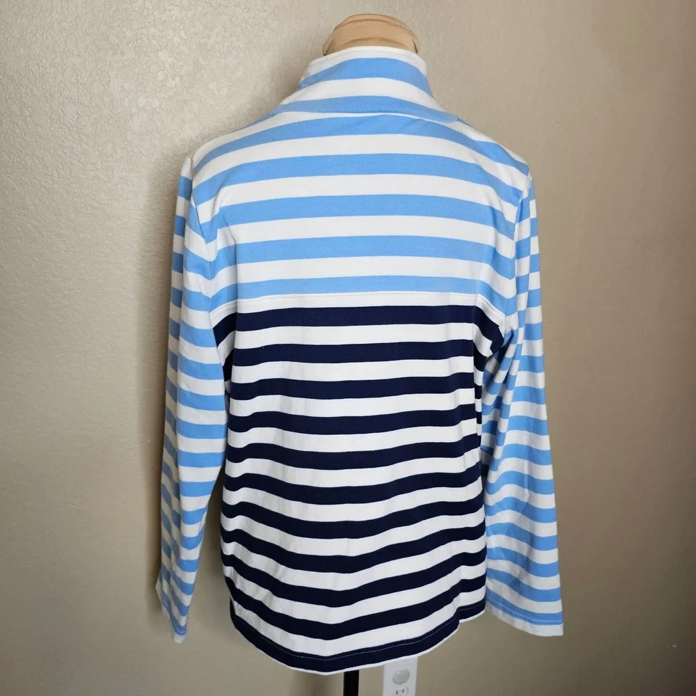 J.Crew Striped Mock Neck Pullover Henley Top Blue Navy Ivory White‎ Large